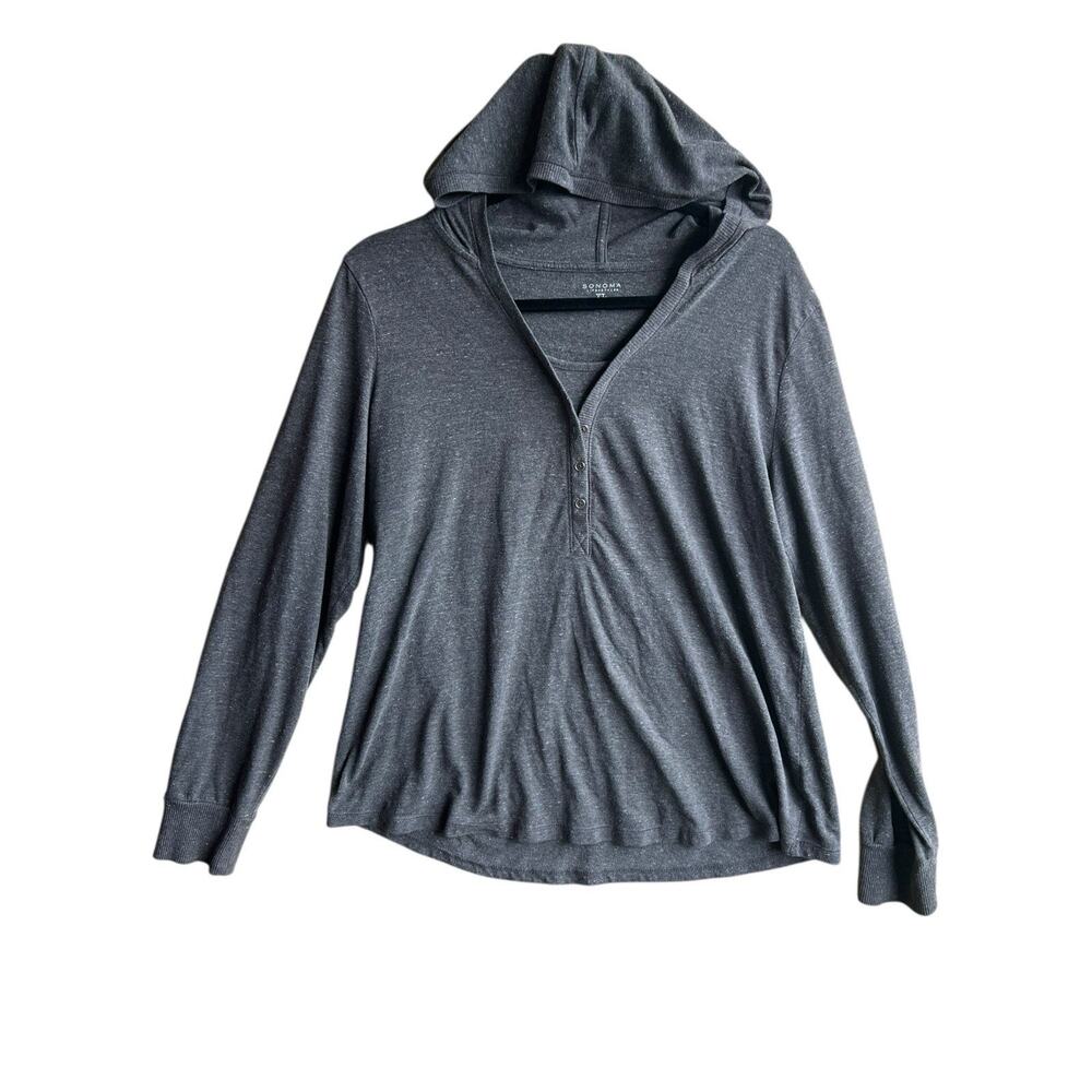 Sonoma Lifestyle Women's XL Gray Long Sleeve Pullover Henley Lightweight Hoodie